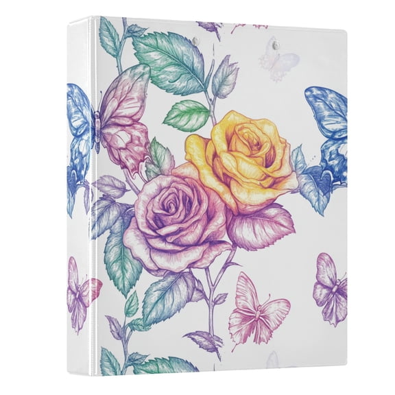 ALAZA Rainbow Rose Flower Butterfly 3 Ring Binder 1.5 Inch Three Ring Office Binders w/ clipboard & 3 pockets, Hold 200 Sheets, 1 pc