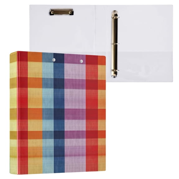 ALAZA Rainbow Stripe Checkered Hardcover 3 Ring Binder 1.5" Round Rings Interior Pockets Binders Organizer 1 Pack