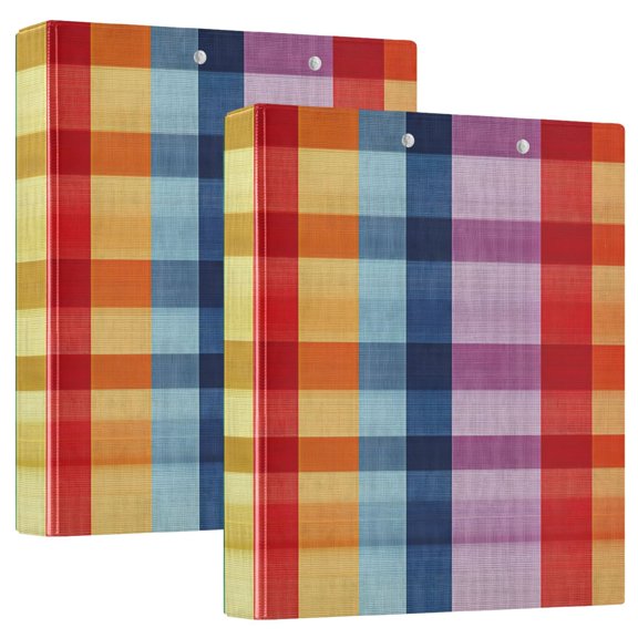 ALAZA Rainbow Stripe Checkered Hardcover 3 Ring Binder 1.5" Round Rings Interior Pockets Binders Organizer 2 Pack