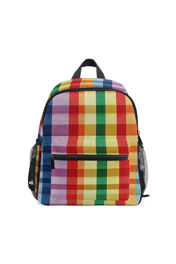 Rainbow Stripe Checkered School Backpack Small Bookbag Mini Bags
