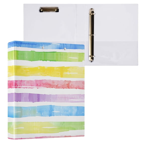 ALAZA Rainbow Stripes Hardcover 3 Ring Binder 1.5" Round Rings Interior Pockets Binders Organizer 1 Pack