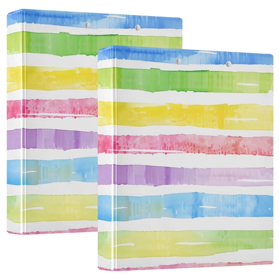 ALAZA Rainbow Stripes Hardcover 3 Ring Binder 1.5" Round Rings Interior Pockets Binders Organizer 2 Pack