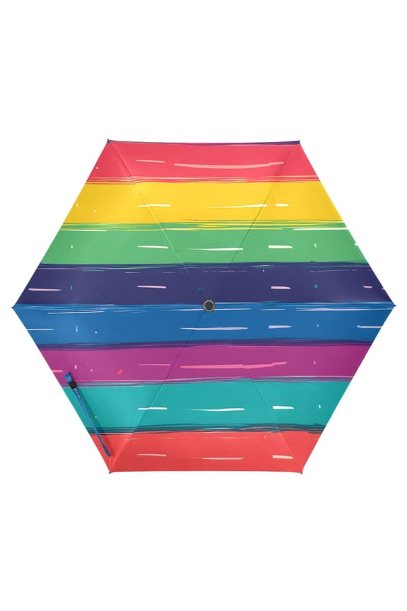 Rainbow Stripes Pattern UPF 50+ Compact Folding Umbrella for Rain Travel Umbrella Packable