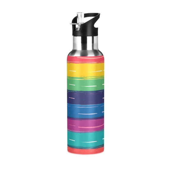 ALAZA Rainbow Stripes Pattern Water Bottle Insulated Flask Stainless Steel Straw Lid 20 oz