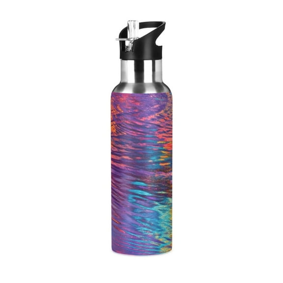 ALAZA Rainbow Tie Dye Water Bottle Insulated Flask Stainless Steel Straw Lid 20 oz