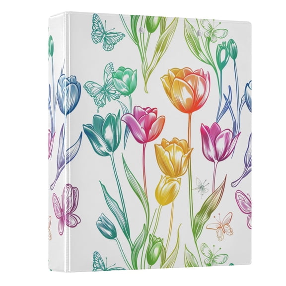 ALAZA Rainbow Tulip Flower Butterfly 3 Ring Binder 1.5 Inch Three Ring Office Binders w/ clipboard & 3 pockets, Hold 200 Sheets, 1 pc