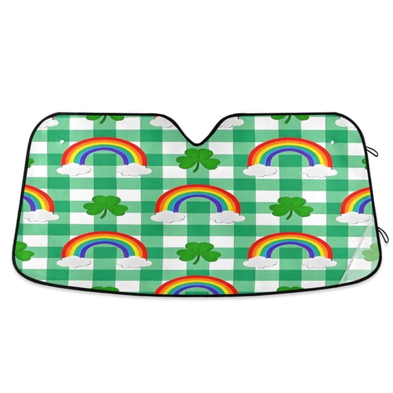 ALAZA Rainbow on Checkered Windshield Sun Shade Car Foldable Sun Visor Block UV Rays Protector 55"x27.6"