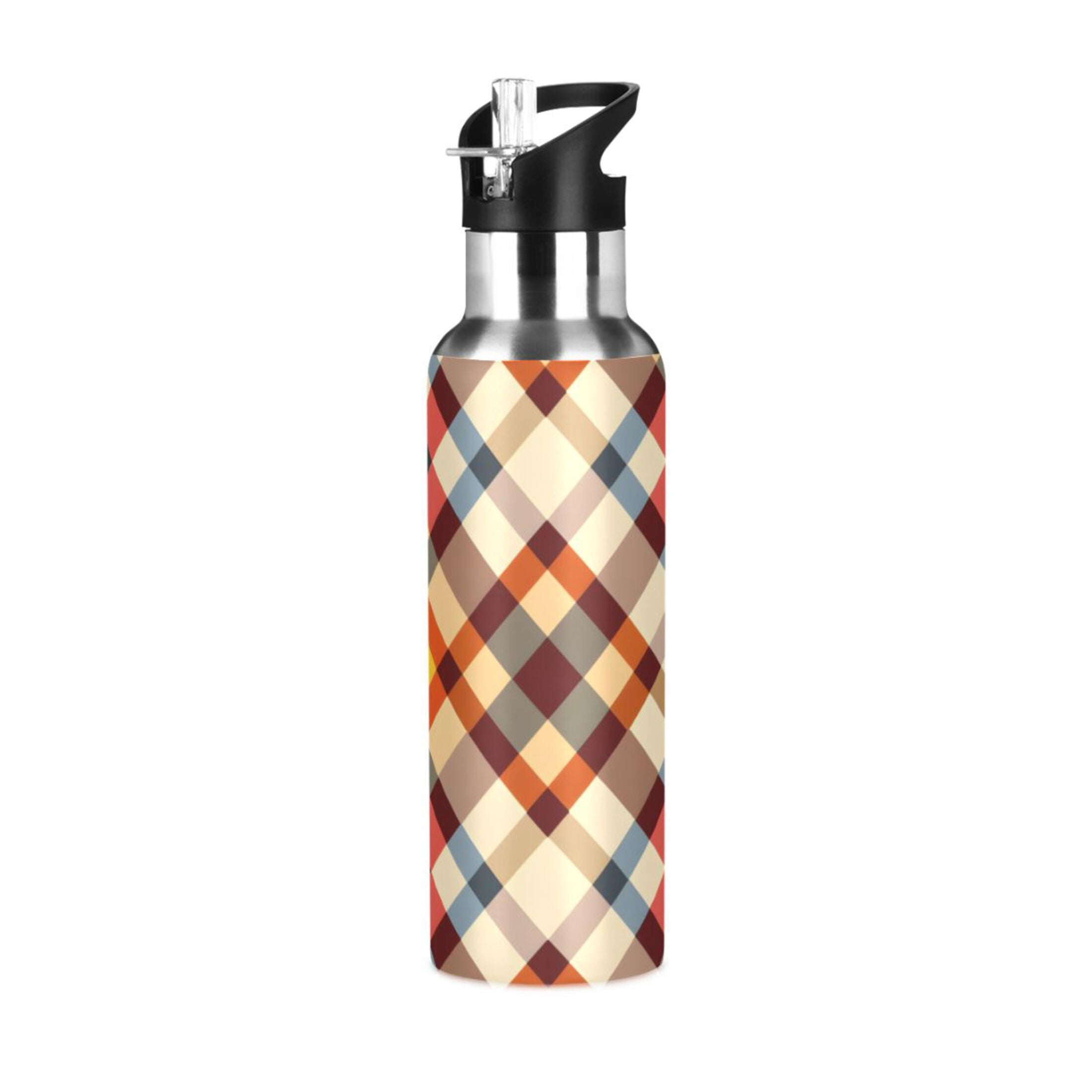 ALAZA Red Artistic Checkered Pattern Water Bottle Insulated Flask ...