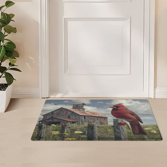 ALAZA Red Bird Farm House Door Mat Outdoor Indoor Entrance Low Profile Floor Rugs 32"x20"
