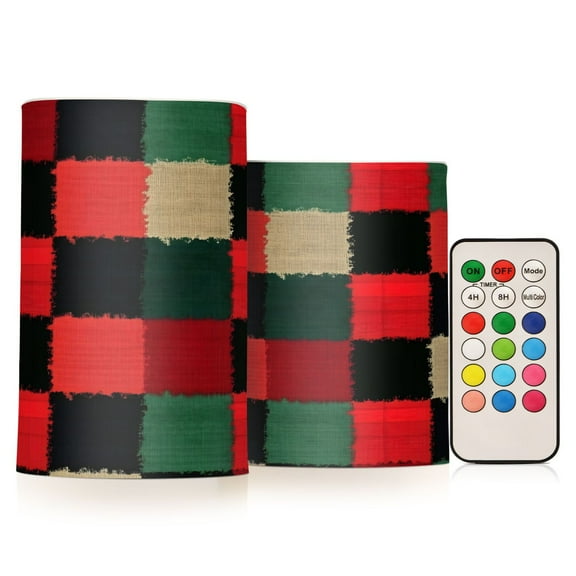 ALAZA Red Checkered Grid 2 PCs LED Flickering Flameless Candles with Remote Timer Battery Operated Candle