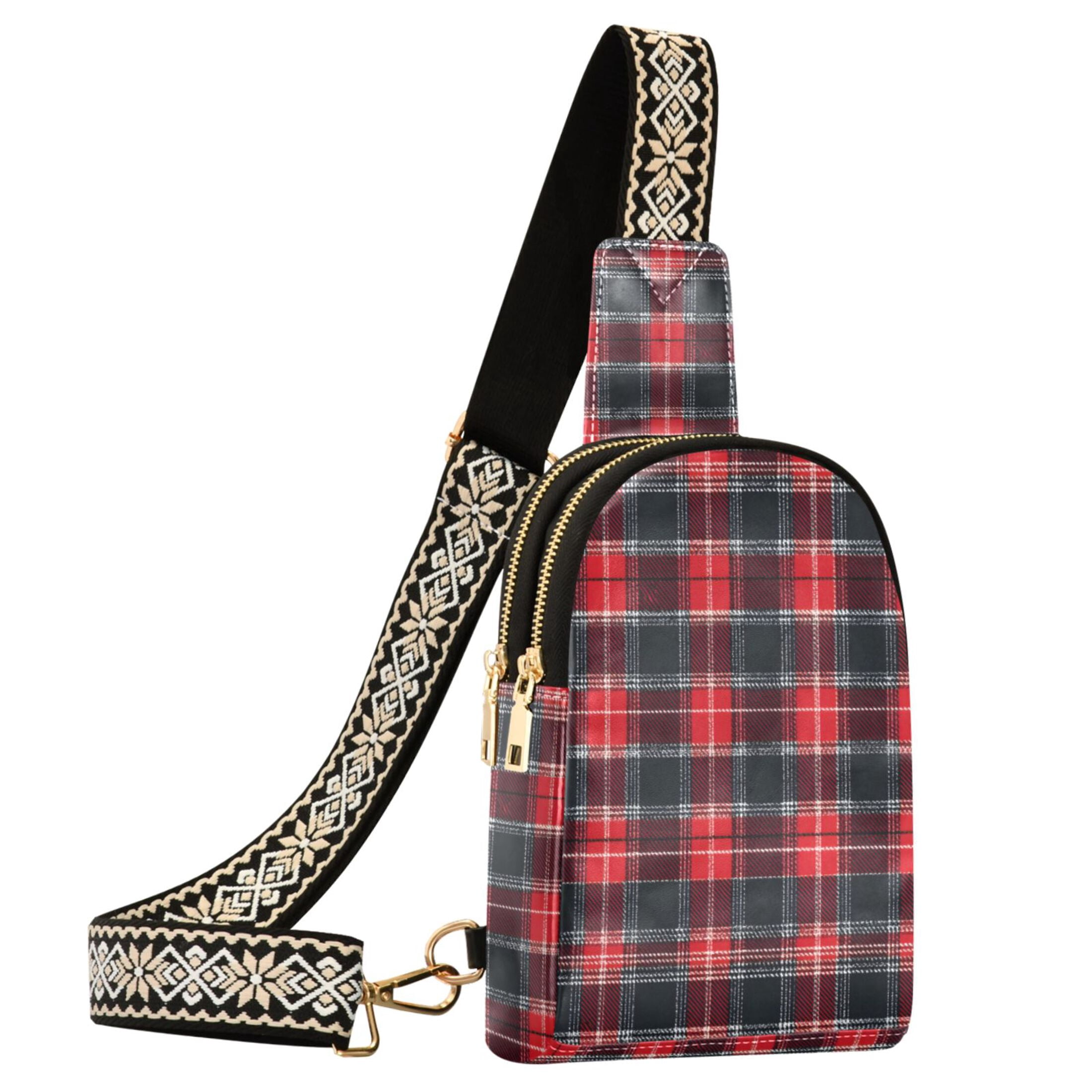 ALAZA Red Checkered Grid Sling Bag for Women Men Waterproof Crossbody Chest Bags