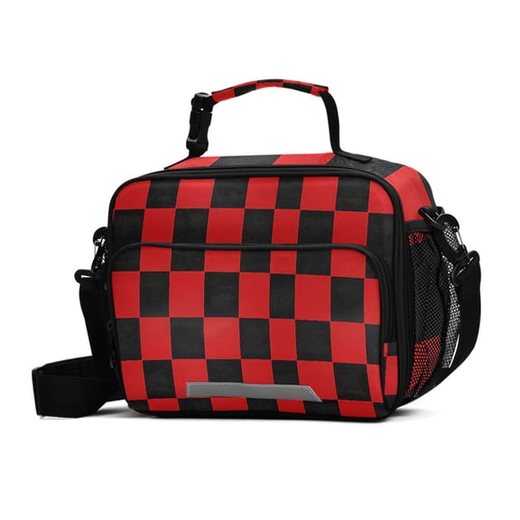 ALAZA Red Checkered Lunch Box Insulated Cooler Bag Reusable Tote Bags Shoulder Strap