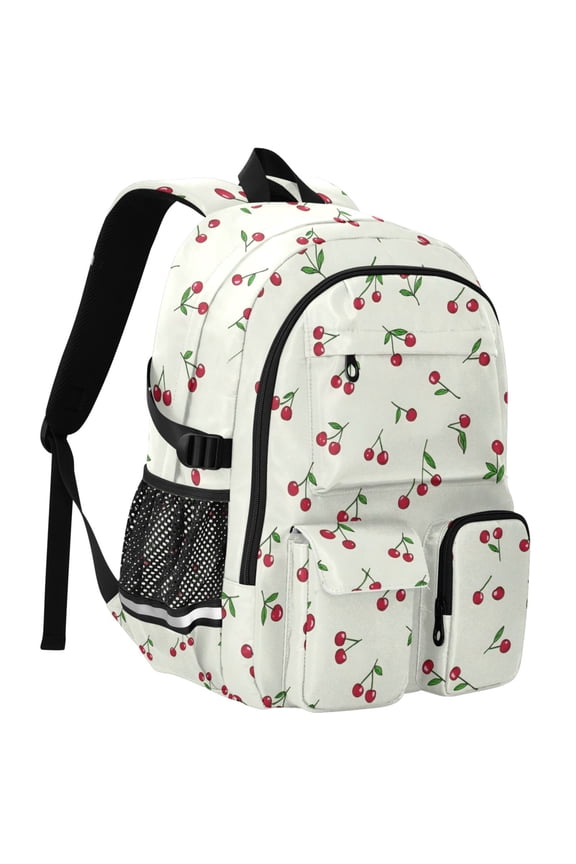 Red Cherries Print Student Backpack School Bookbag Large Laptop Daypack Travel Bag