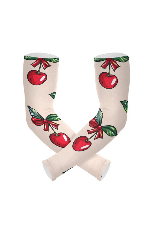 Red Cherry with Leaf UV Sun Protection Arm Sleeves UPF 50+ Compression Cooling Sleeve 1 Pair