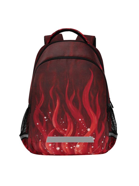 Red Flames Pattern Backpack Elementary School Bags Student Bookbag Travel Rucksack