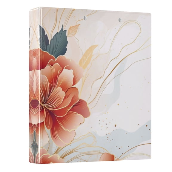 ALAZA Red Flower White Marble 3 Ring Binder 1.5 Inch Three Ring Office Binders w/ clipboard & 3 pockets, Hold 200 Sheets, 1 pc