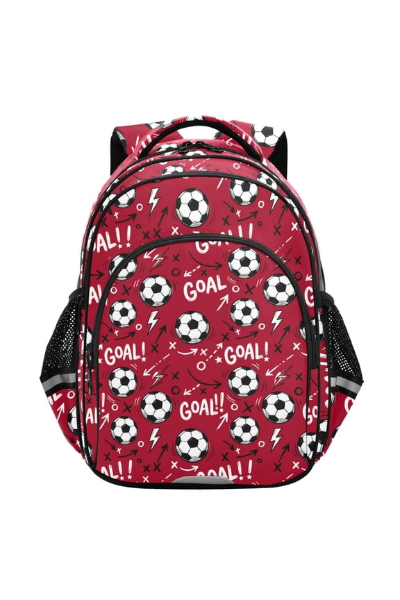 Red Football Soccer School Backpack Elementary Bag Student Bookbag Travel Rucksack