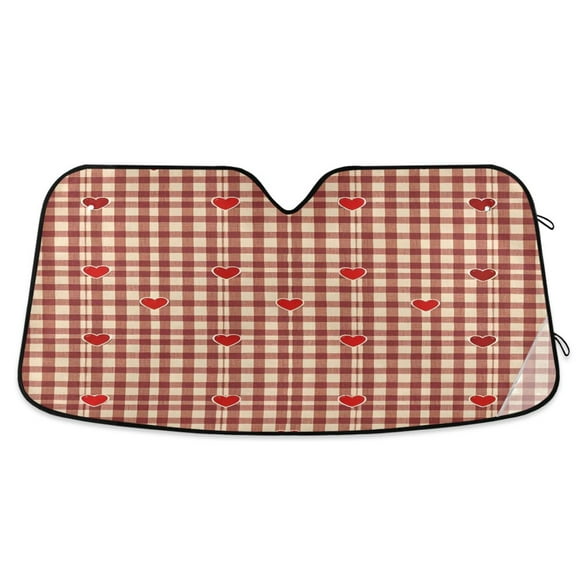 ALAZA Red Hearts Checkered Windshield Sun Shade Car Foldable Sun Visor Block UV Rays Protector 55"x27.6"