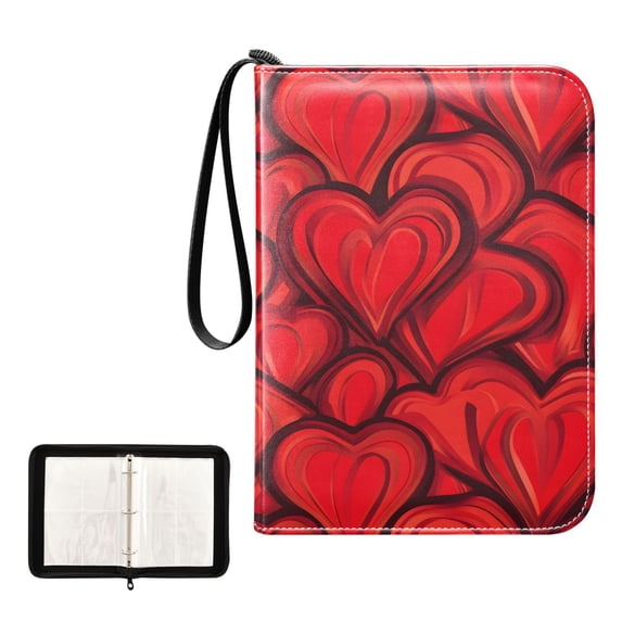 ALAZA Red Hearts Valentain Pattern Trading Card Binder 4 Pocket Cards Collection Album 400 Folder Holder