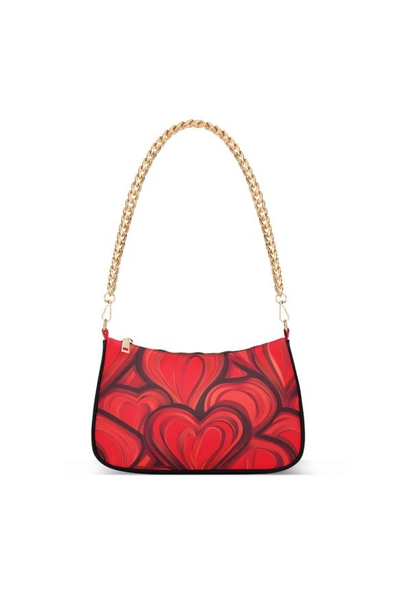 Red Hearts Valentain Pattern Women's Chain Shoulder Bag Hobo Handbag Tote Crossbody Purse