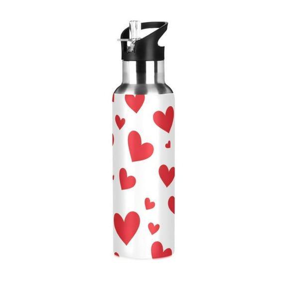 ALAZA Red Hearts Water Bottle Insulated Flask Stainless Steel Straw Lid 20 oz