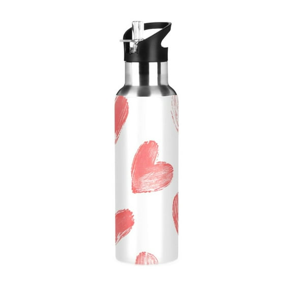 ALAZA Red Hearts Water Bottle Insulated Flask Stainless Steel Straw Lid 20 oz