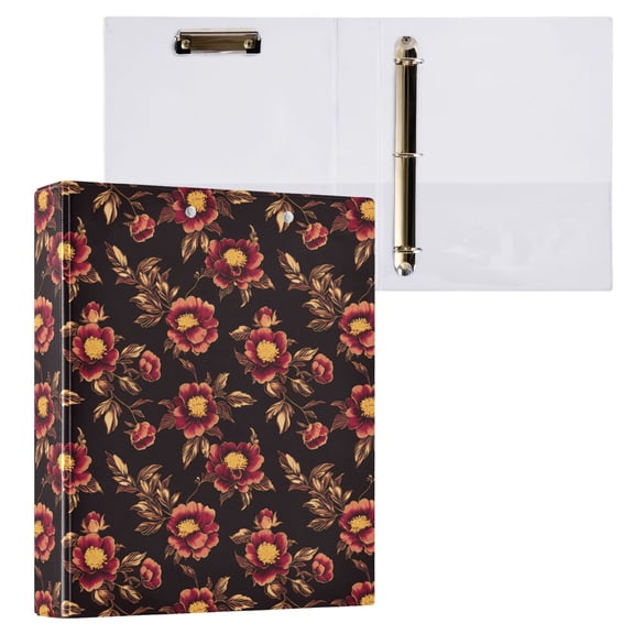 ALAZA Red Peony Flowers Hardcover 3 Ring Binder 1.5" D-Rings with Interior Pockets Binders School 1 PC