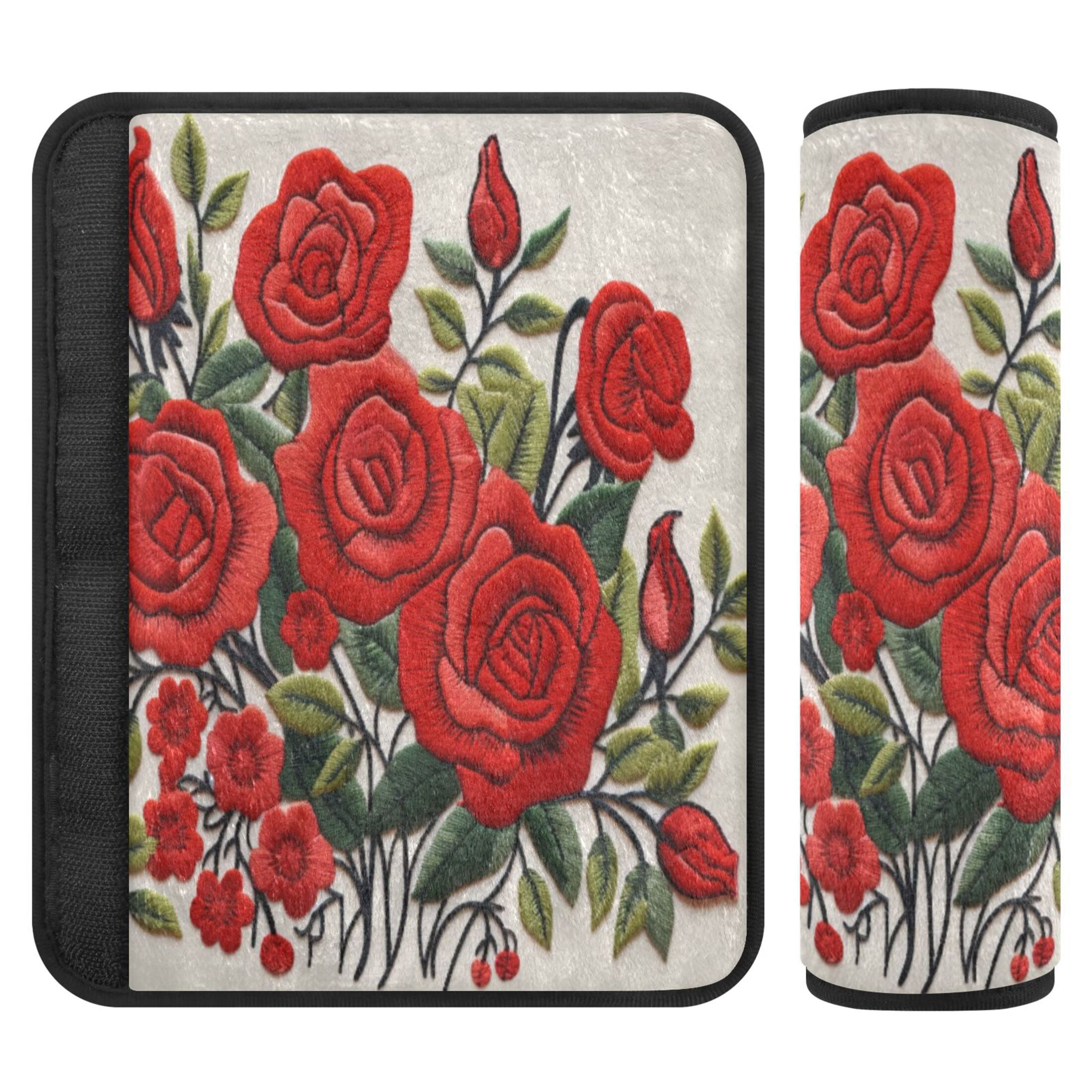 ALAZA Red Roses Flowers Car Seat Belt Adjuster Neck Covers Shoulder ...