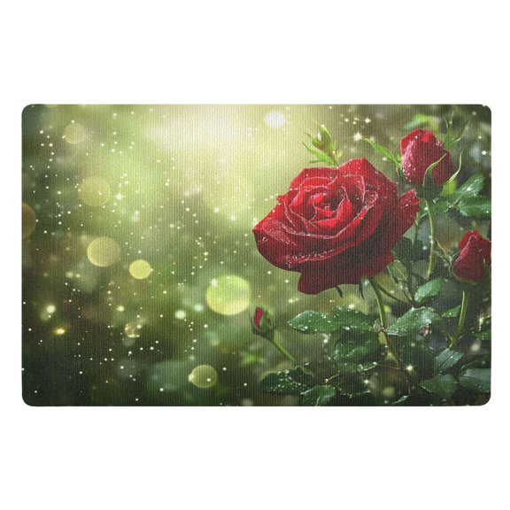 ALAZA Red Roses Flowers Door Mat Outdoor Indoor Entrance Low Profile Floor Rugs 32"x20"