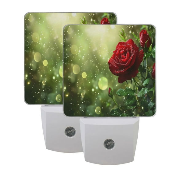 ALAZA Red Roses Flowers Night Lights 2 Pack Plug-in Wall LED Nightlight Auto Dusk-to-Dawn Sensor Lamps
