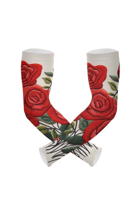 Red Roses Flowers UV Sun Protection Arm Sleeves UPF 50+ Compression Cooling Sleeve 1 Pair