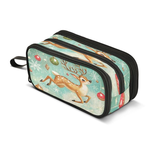 ALAZA Reindeer Christmas Pencil Case Bag 3 Compartment Pen Pouch Large Storage Holder Box Organizer