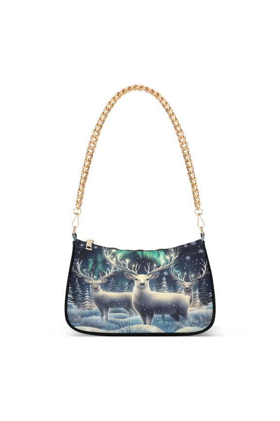 Reindeer Snowflake on Winter Women's Chain Shoulder Bag Hobo Handbag Tote Crossbody Purse
