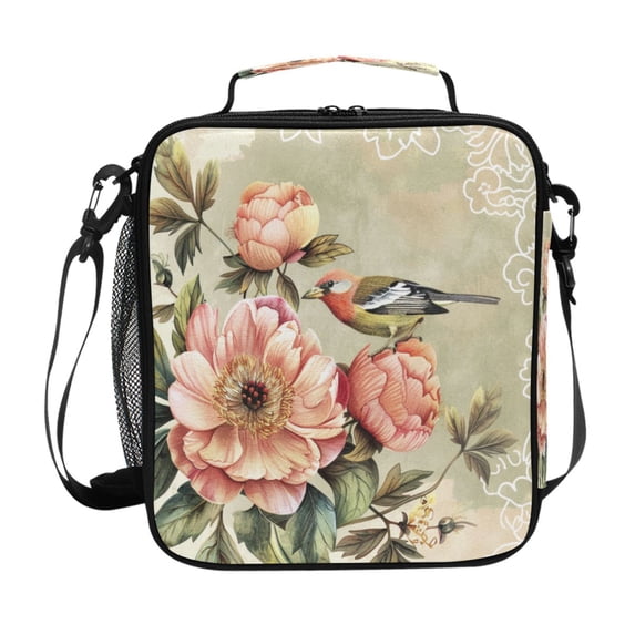 ALAZA Retro Bird Peony Flower Lunch Box Insulated Lunch Bag Reusable Thermal Cooler Tote School Picnic