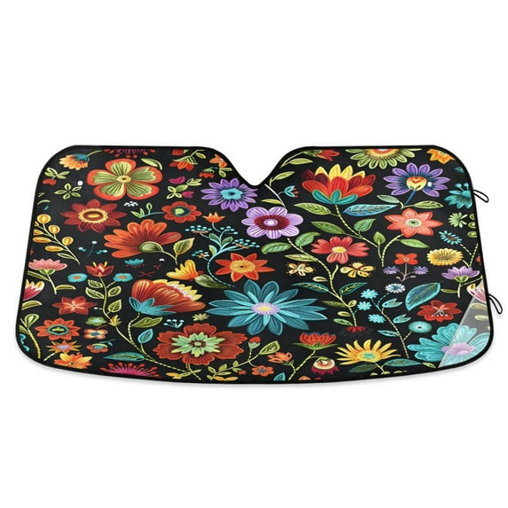 ALAZA Retro Blooming Flowers Windshield Sun Shade Car Foldable Sun Visor Block UV Rays Protector 53"x23.5"