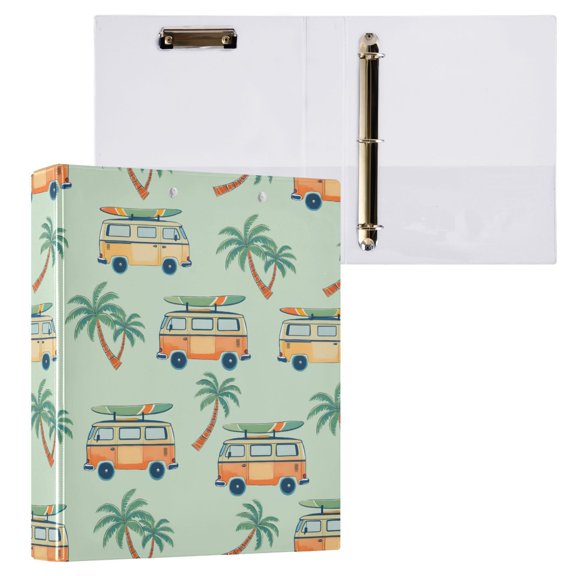 ALAZA Retro Bus Palm Tree Hardcover 3 Ring Binder 1.5" D-Rings with Interior Pockets Binders School 1 PC
