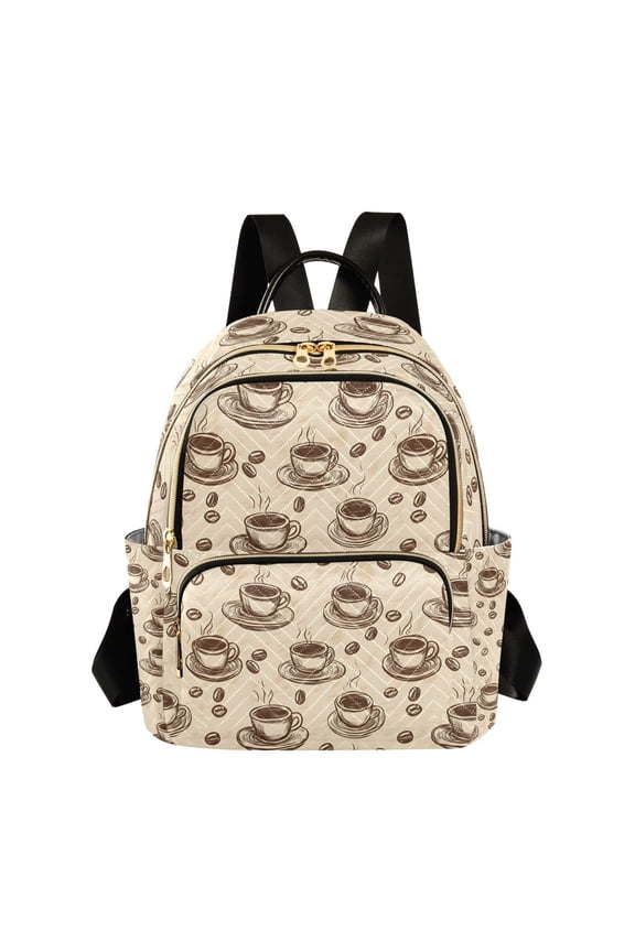 Retro Coffee Beans Cups Womens Travel Laptop Backpack Large Daypack Ladies Shoulder Bags S