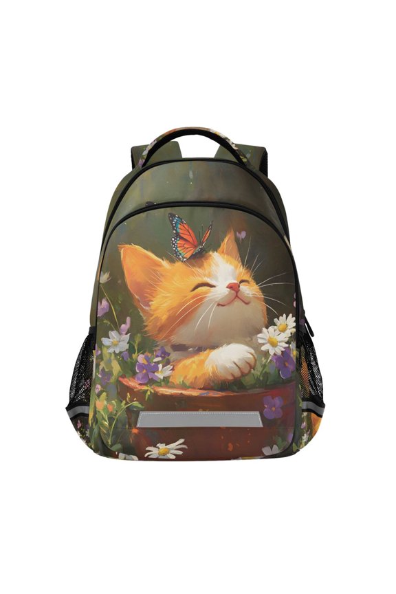 Retro Cute Cat Backpack Elementary School Bag Bookbag Travel Rucksack