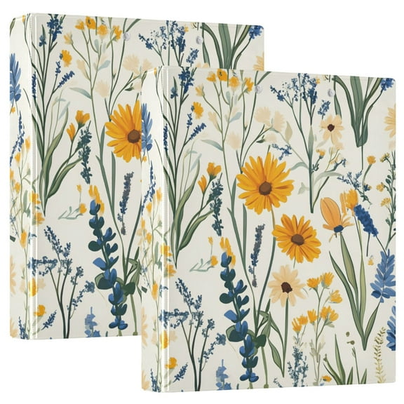ALAZA Retro Floral-a1 Hardcover 3 Ring Binder 1.5" Round Rings Interior Pockets Binders Organizer 2 Pack