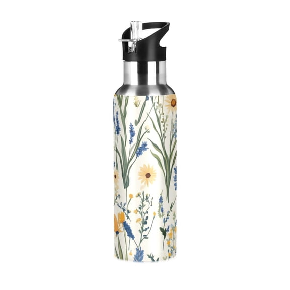 ALAZA Retro Floral-a1 Water Bottle Insulated Flask Stainless Steel Straw Lid 20 oz
