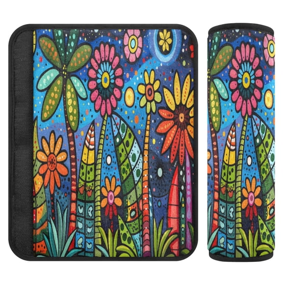 ALAZA Retro Flowers Car Seat Belt Adjuster Neck Covers Shoulder Cushions Pads M