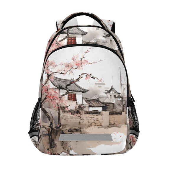 ALAZA Retro Flowers and House Backpack Elementary School Bag Bookbag Travel Rucksack
