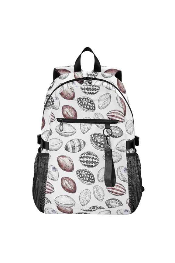Retro Football Rugby Pattern School Backpack Travel Laptop Bag College Bookbag Casual Daypack for Women Men