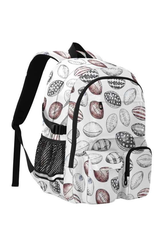 Retro Football Rugby Print Student Backpack School Bookbag Large Laptop Daypack Travel Bag