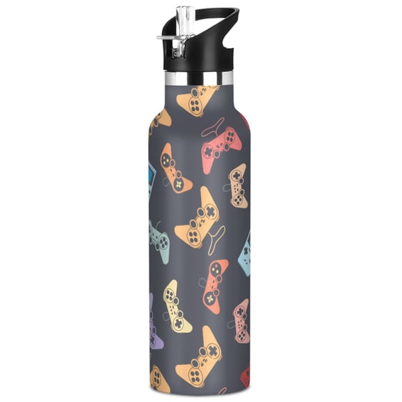ALAZA Retro Game Controller Pattern Stainless Steel Water Bottle Vacuum Insulated Leak-Proof Tumbler with Straw Handle 20oz
