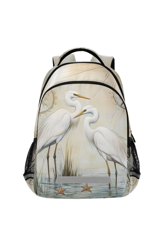 Retro Heron Couples Pattern Backpack Elementary School Bags Student Bookbag Travel Rucksack