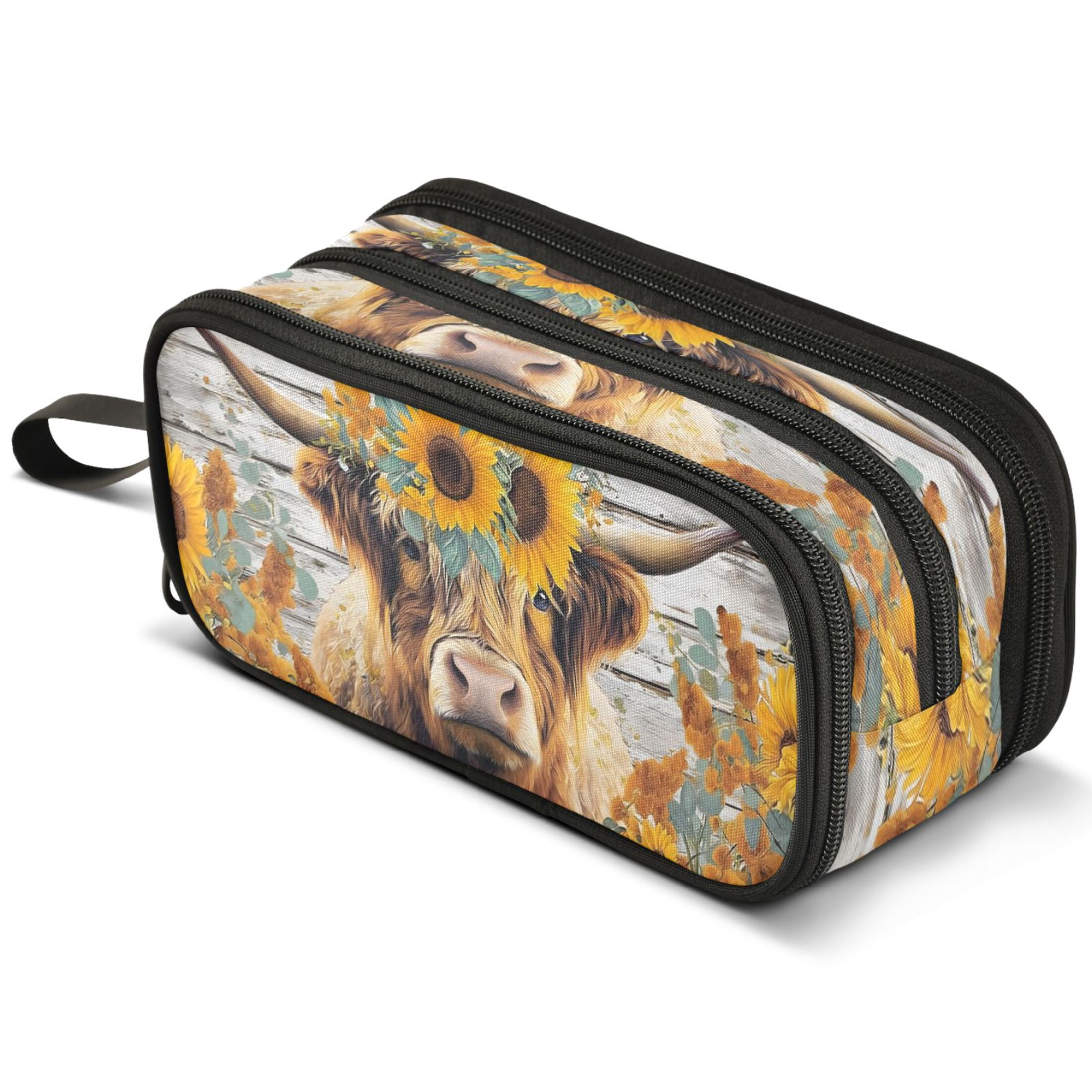 ALAZA Retro Highland Cattle Sunflower Pencil Case Bag Large 3 ...
