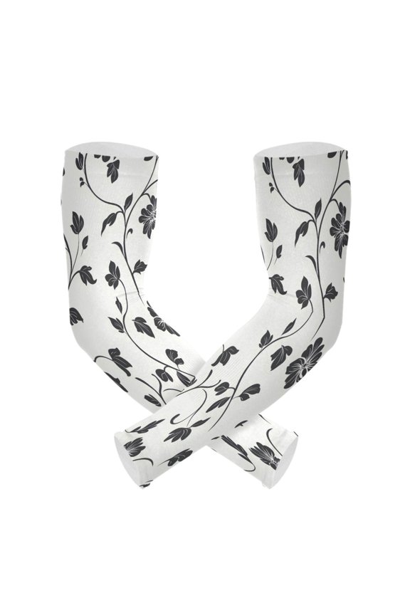 Retro Leaves-a1 UV Sun Protection Arm Sleeves UPF 50+ Compression Cooling Sleeve 1 Pair