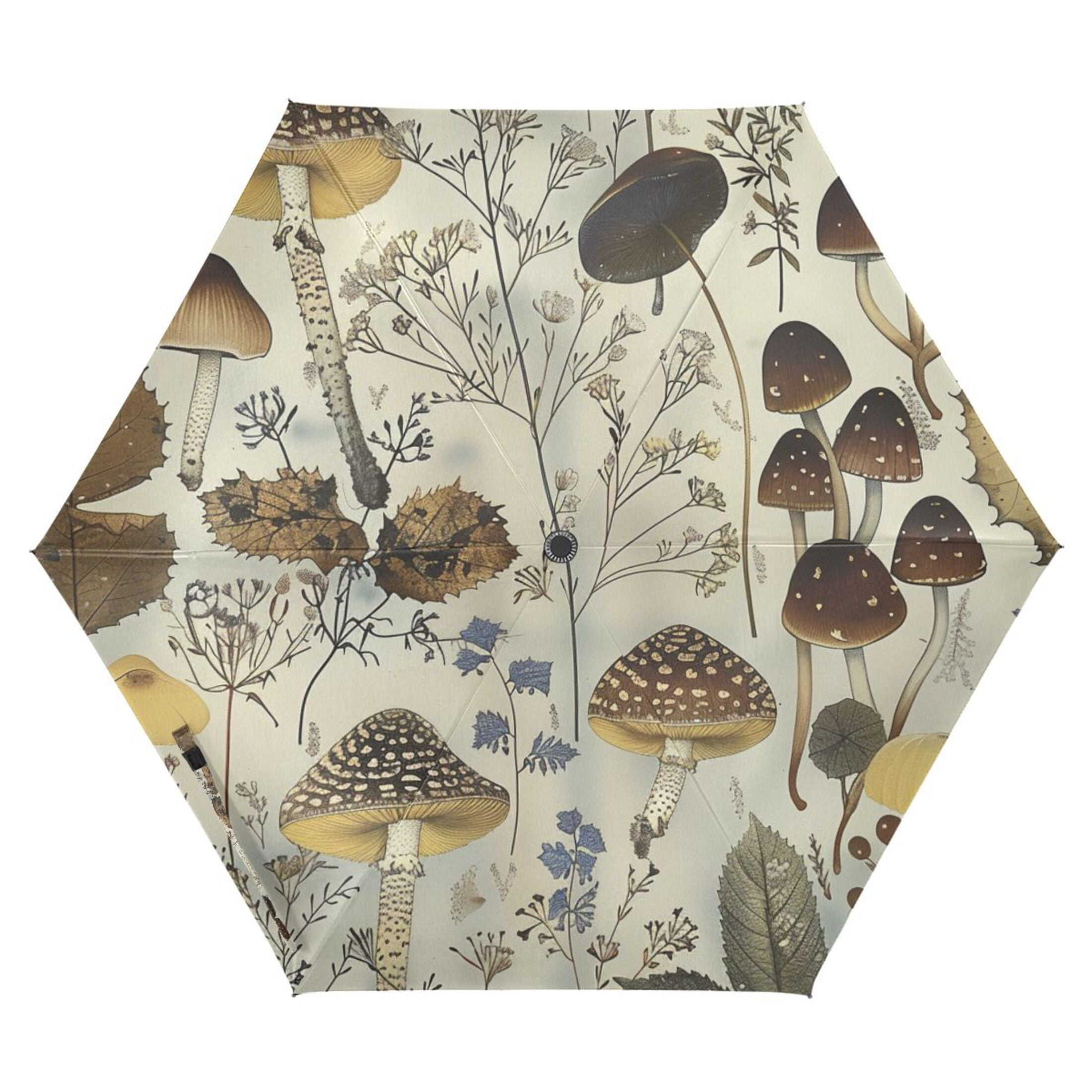 ALAZA Retro Mushrooms Pattern UPF 50+ Compact Folding Umbrella for Rain Travel Umbrella Packable