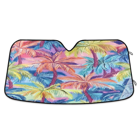 ALAZA Retro Palm Tree-a1 Windshield Sun Shade Car Foldable Visor Block UV Rays Protector 55"x27.6"